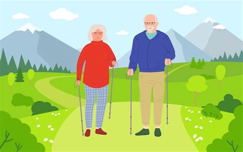 Premium Vector Old Men And Women Walking Cartoon Healthy Active