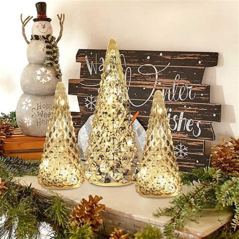 The Holiday Aisle® Set Of 3 Pre Lit Gold Glass Christmas Tree For Home Decor Christmas Table