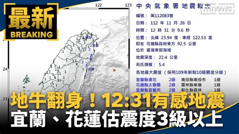 地牛翻身！1231有感地震 宜蘭、花蓮估震度3級以上｜鏡新聞 Youtube