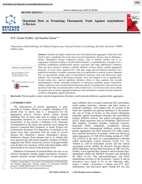 Pdf Quantum Dots As Promising Theranostic Tools Against Amyloidosis