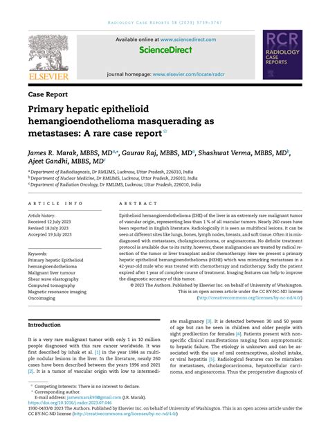 PDF Primary Hepatic Epithelioid Hemangioendothelioma Masquerading As