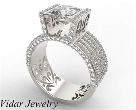 Custom Wide Band Princess Cut Diamond Engagement Ring | Vidar Jewelry ...