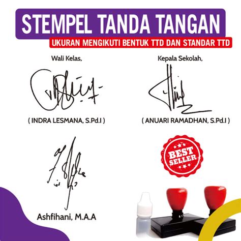 Stempel Custome Tanda Tangan Paraf Nama Guru Free Tinta Refill Lazada