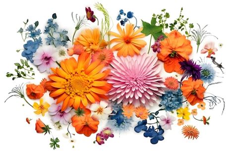 Premium Ai Image Colorful Flowers On White Background