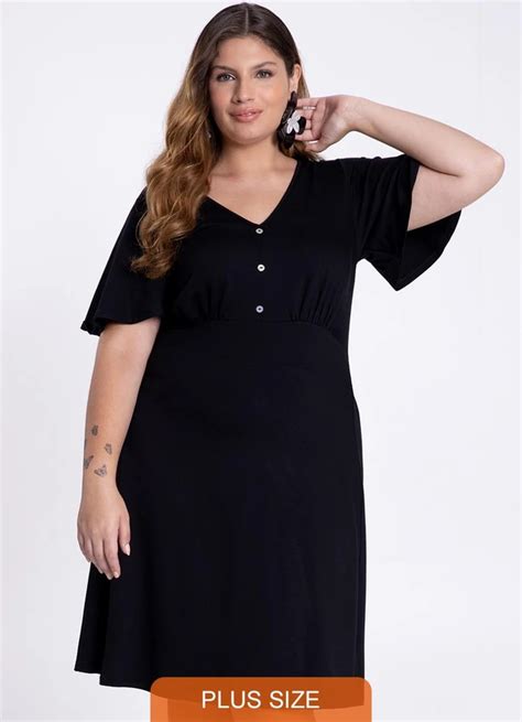 Vestido Curto Plus Size Em Malha Es Preto Lunender Mais Mulher