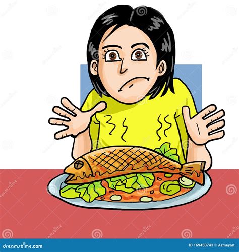 Girl Not Eat Fish or Seafood Stock Vector - Illustration of food ...