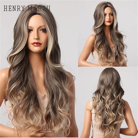 Henry Margu Ombre Brown Blonde Wig Long Wavy Middle Part Costume