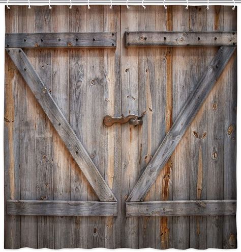 Amazon Kotom Rustic Decor Shower Curtain Rustic Wooden Barn Door