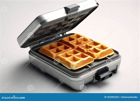 Freshly Baked Traditional Belgian Waffles In Iron Waffle