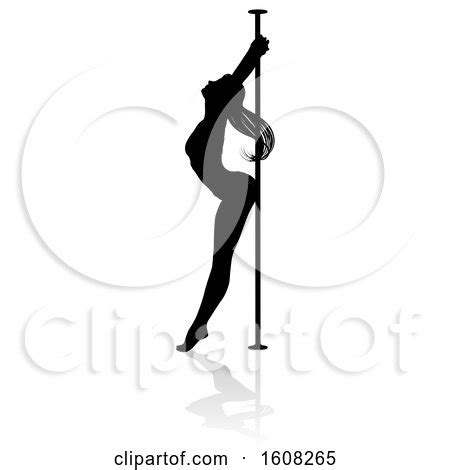 Clipart Of A Silhouetted Sexy Pole Dancer Woman With A Shadow On A