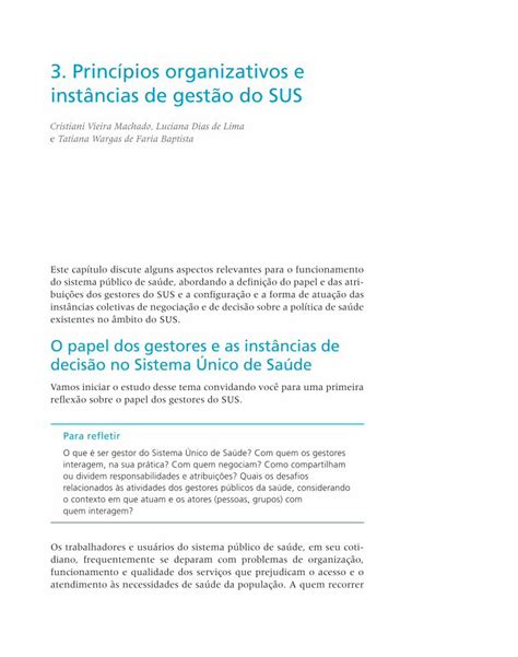 Pdf Princ Pios Organizativos E Inst Ncias De Gest O Do Sus