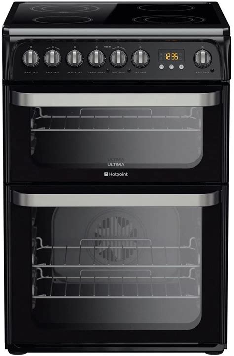 Hotpoint Ultima 60cm Double Oven Electric Cooker With Ceramic Hob Black Uk Large