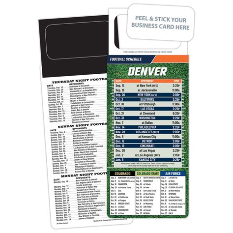 Promotional Pro Football Schedule Magnet Peel And Stick Business Card