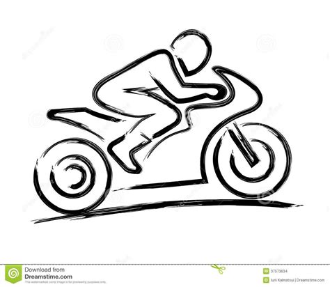 A Drawing Of A Person Riding A Motorcycle On A White Background Stock