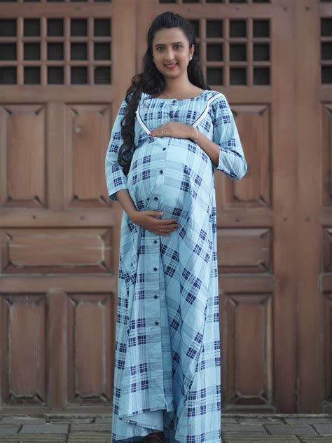 Maternity Full Night Gown Sky Blue