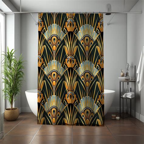 Art Deco Fan Pattern Shower Curtain Elegant Geometric Polyester