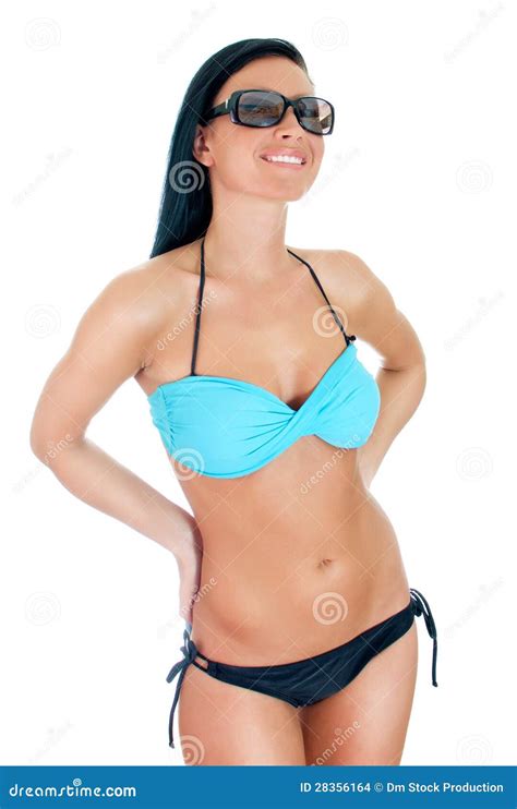 Recht Junge Frau Im Bikini Und Im Sonnenbrillehut Stockfoto Bild Von Tourismus Sommer