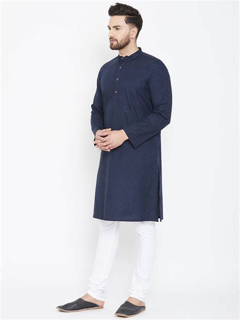 Blue Plain Pure Cotton Men Kurtas Even 3233112