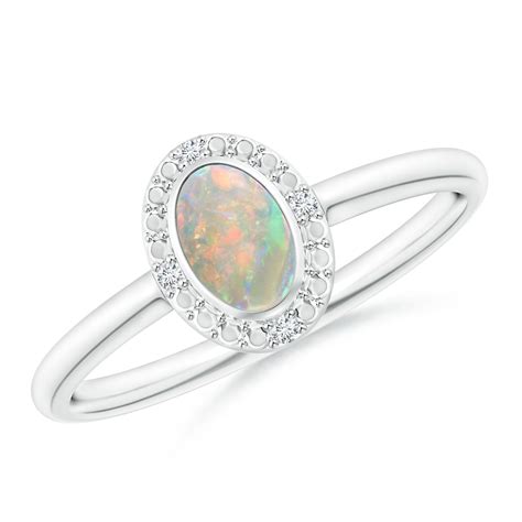 Bezel Set Oval Opal Ring With Diamonds Angara