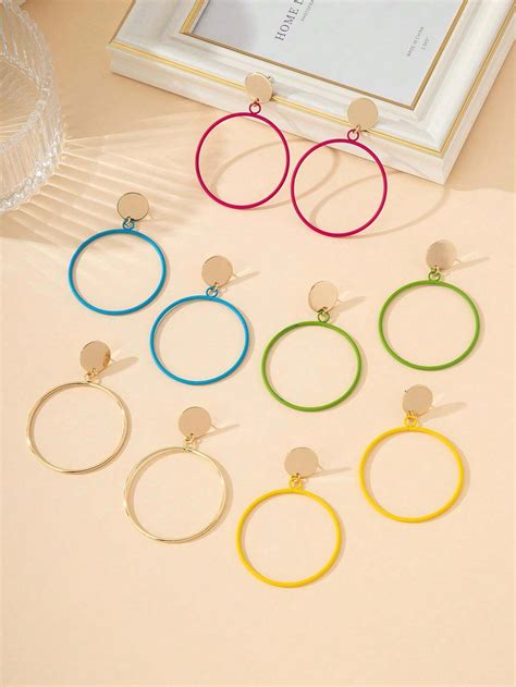 1pair New Fashion Simple Design Large Circle Enamel Coated Geometric