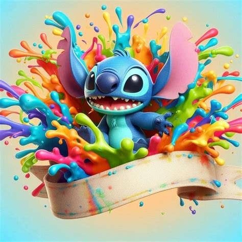 Stitch W Paint Splatter Watter Bottle Etsy