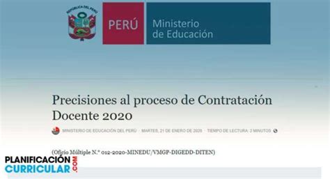 Precisiones Al Proceso De Contratación Docente 2020 Minedu 21 Enero