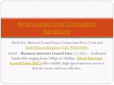 PPT Airtel ILL Internet Leased Line Connection Bangalore Call