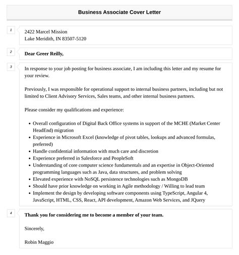 Business Associate Cover Letter Velvet Jobs