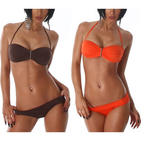 Jela London Damen Push Up Bandeau Neckholder Bikini Set Mit Spange