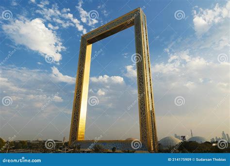 Dubai Frame The Golden Tower Building At Sunset Editorial Stock Image