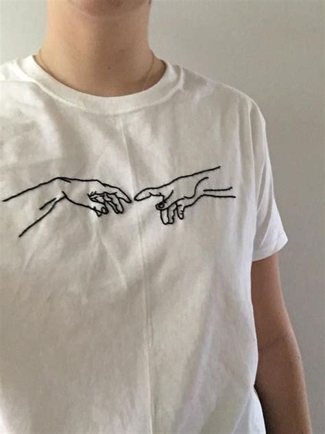 Creation Of Adam Hand Embroidered T Shirt Embroidered Tshirt