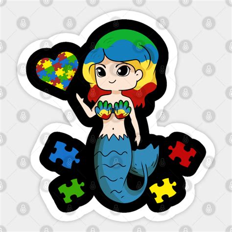 Mermaid Autism Awareness Shirt With Colored Puzzle Pieces Heart Autism Awareness Sticker