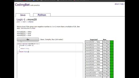 Codingbat More20 Java Logic1 Youtube