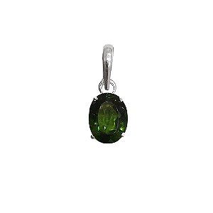 Pingente Retangular Em Prata Turmalina Verde Natural Blue Stone