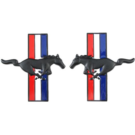 2x Pony Running Horse Tri Bar Emblem Side Fender Door Badge Sticker Fo