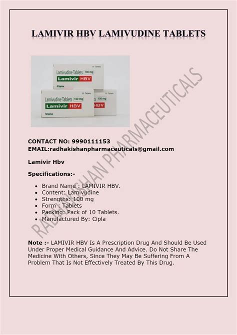 Lamivir HBV Lamivudine Tablets 100 Mg CIPLA At Best Price In New