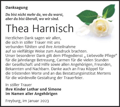 Traueranzeigen Von Thea Harnisch Abschied Nehmen De