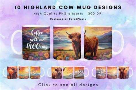 Highland Cow Mug Wrap Sublimation Bundle Graphic by DotsAndPixels ...