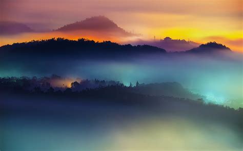 Wallpaper Sunlight Landscape Sunset Sunrise Evening Mist