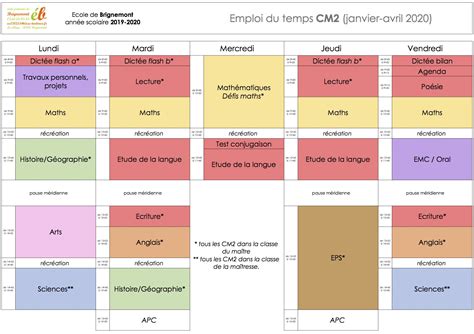 Emplois Du Temps Blog De L Cole De Brignemont