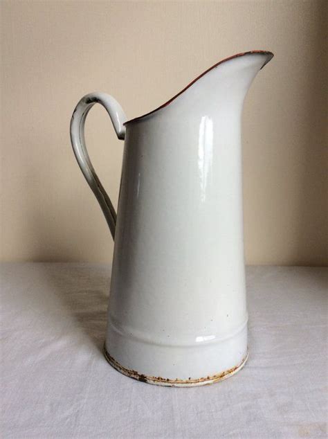 Vintage Enamel Pitcher In Red And White French Country Etsy Shabby