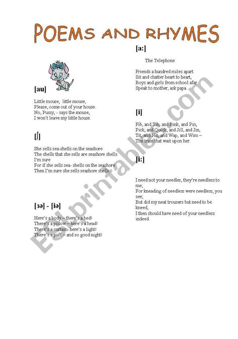 Poems And Rhymes Esl Worksheet By Lelik