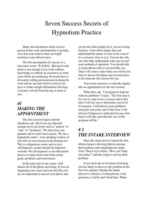 7 Success Secrets Of Hypnotism Practice Pdf Hypnosis Mind