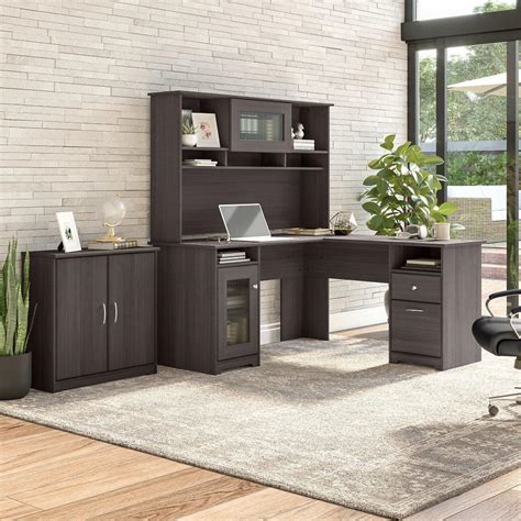 Bush Furniture Cabot W L Shaped Computer Desk With Hutch And Small