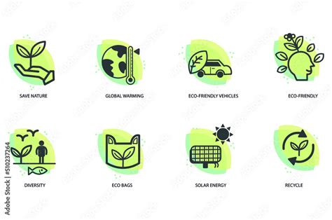 Eco Icon Set Save Nature Global Warming Eco Friendly Diversity Eco