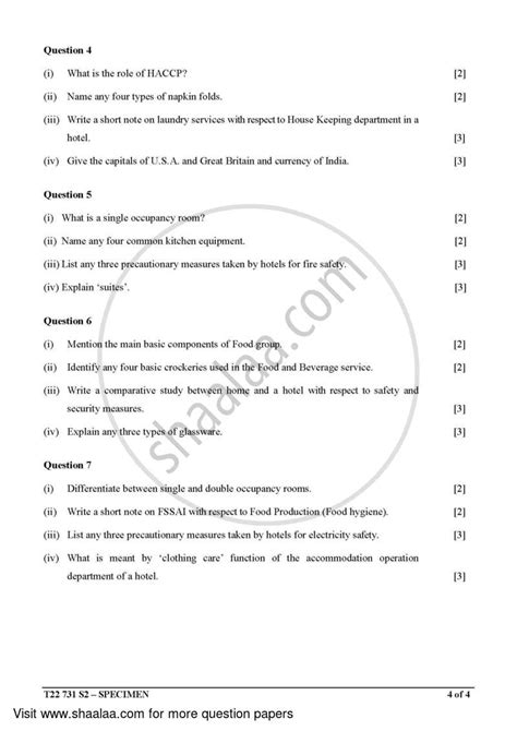 Hospitality Management 2021 2022 English Medium Icse Class 10 Set 1 Question Paper With Pdf