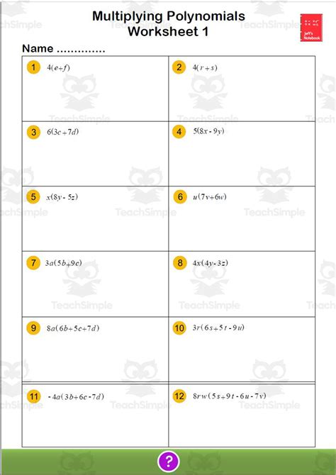 Multiplying Polynomials Worksheets By Teach Simple