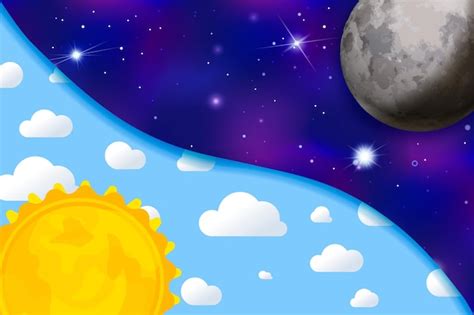 Dia E Noite Ilustra O Infantil Colorida Sol C U Nuvens Lua E