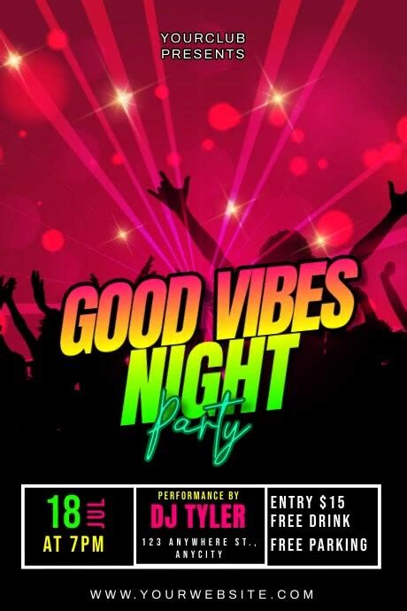 Plantilla De Black Neon Good Vibes Night Party Poster Postermywall