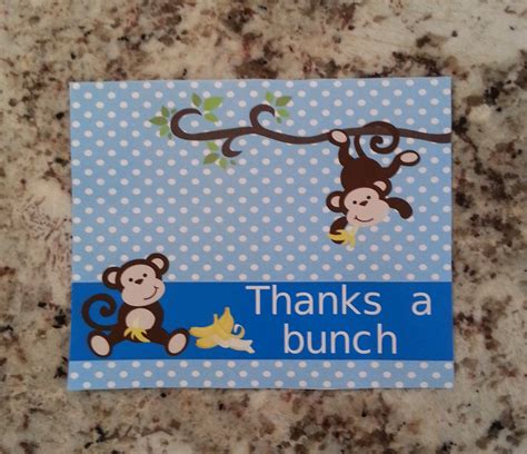 Printable Monkey Thank You Cards Blue Etsy